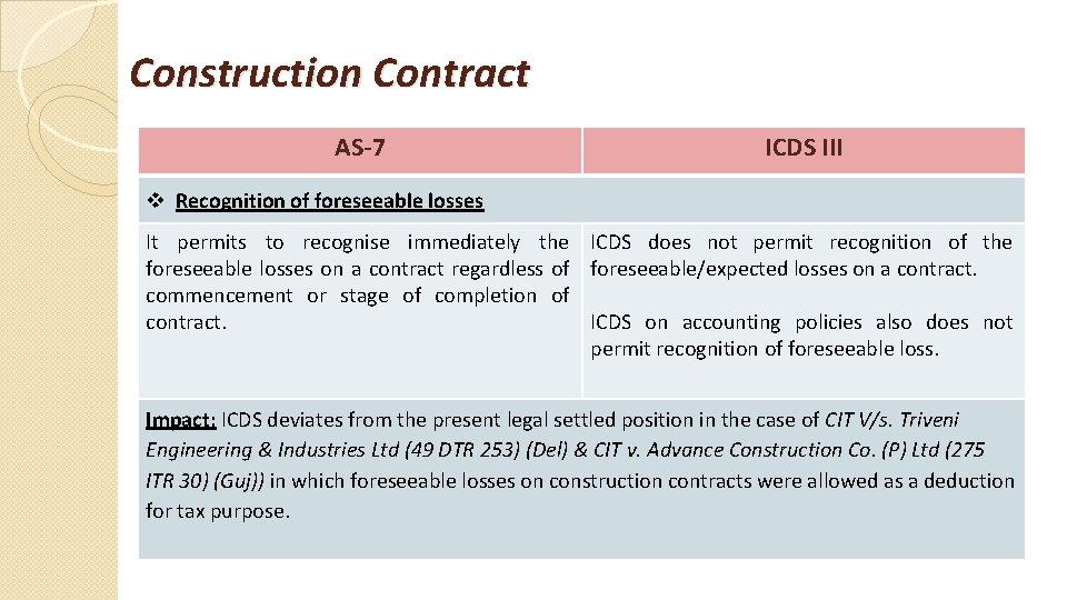 Construction Contract AS-7 ICDS III v Recognition of foreseeable losses It permits to recognise