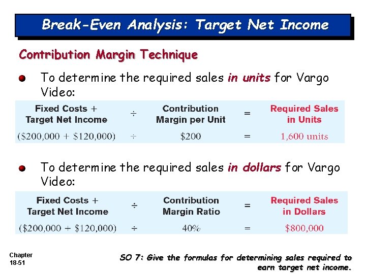 Break-Even Analysis: Target Net Income Contribution Margin Technique To determine the required sales in Break-Even Analysis: Target Net Income Contribution Margin Technique To determine the required sales in