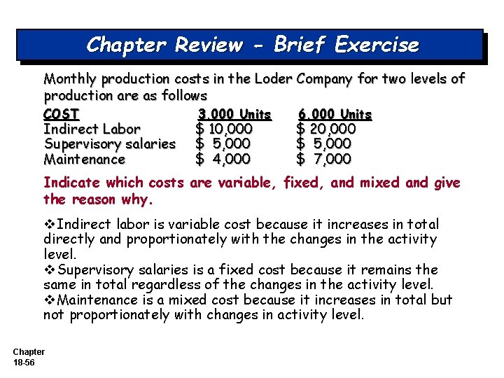 Chapter Review - Brief Exercise Monthly production costs in the Loder Company for two Chapter Review - Brief Exercise Monthly production costs in the Loder Company for two