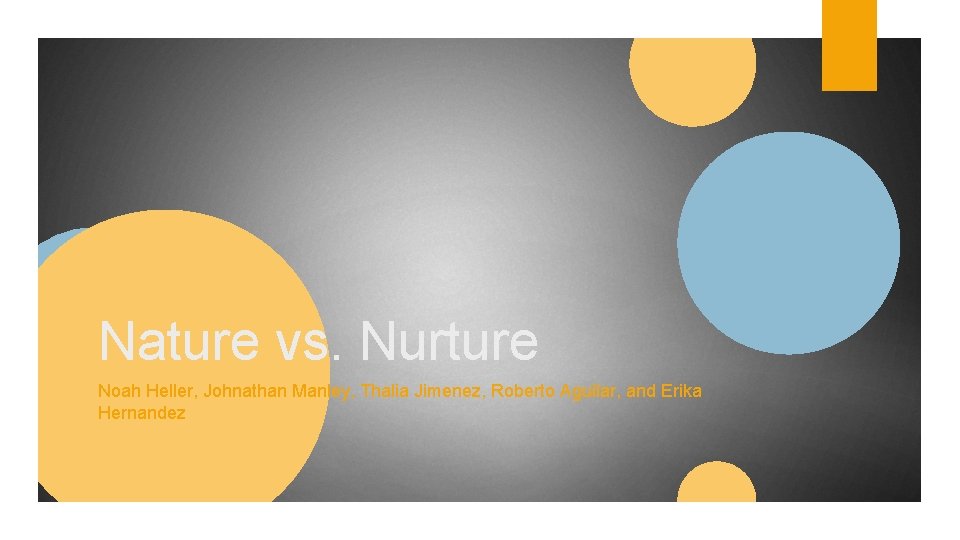 Nature vs. Nurture Noah Heller, Johnathan Manley, Thalia Jimenez, Roberto Aguilar, and Erika Hernandez