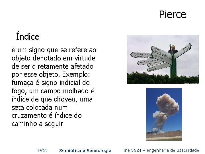 Pierce Índice é um signo que se refere ao objeto denotado em virtude de