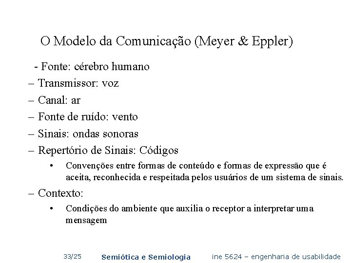 O Modelo da Comunicação (Meyer & Eppler) - Fonte: cérebro humano – Transmissor: voz