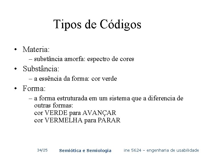 Tipos de Códigos • Materia: – substância amorfa: espectro de cores • Substância: –