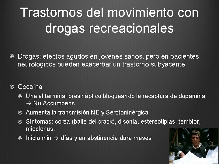 Trastornos del movimiento con drogas recreacionales Drogas: efectos agudos en jóvenes sanos, pero en