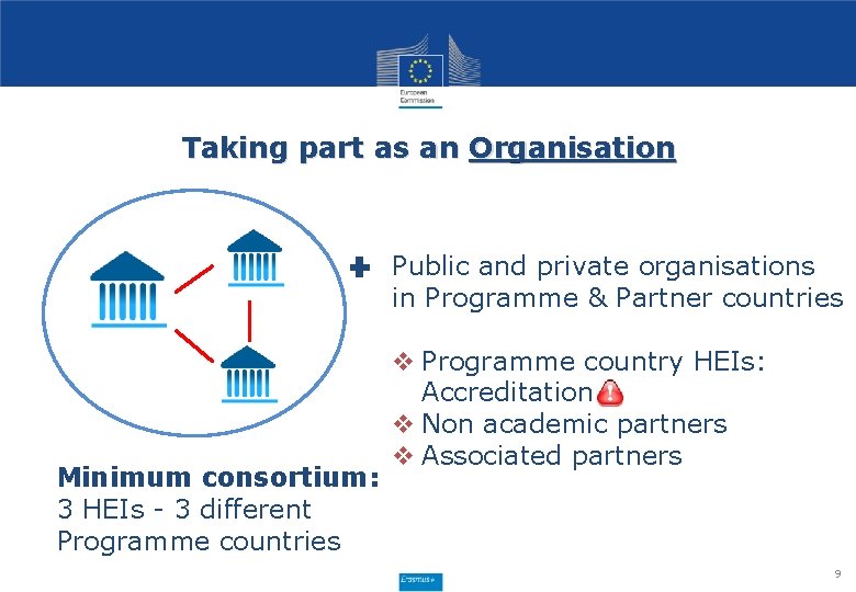 Taking part as an Organisation Public and private organisations in Programme & Partner countries