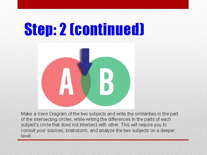 Step: 2 (continued) Make a Venn Diagram of the two subjects and write the