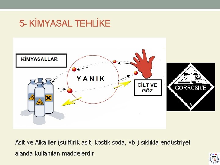  5 - KİMYASAL TEHLİKE Asit ve Alkaliler (sülfürik asit, kostik soda, vb. )