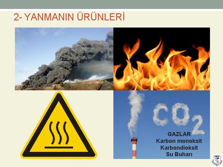 2 - YANMANIN ÜRÜNLERİ GAZLAR Karbon monoksit Karbondioksit Su Buharı 