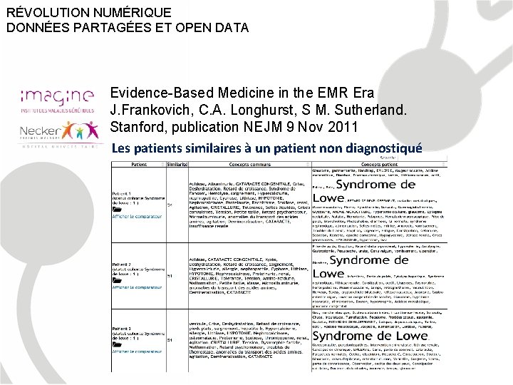 RÉVOLUTION NUMÉRIQUE DONNÉES PARTAGÉES ET OPEN DATA Evidence-Based Medicine in the EMR Era J.