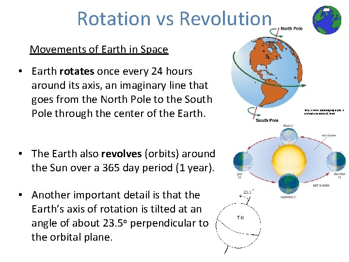 Rotation vs Revolution Movements of Earth in Space • Earth rotates once every 24