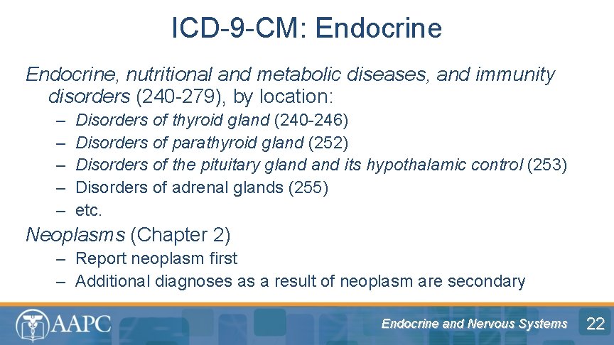 ICD-9 -CM: Endocrine, nutritional and metabolic diseases, and immunity disorders (240 -279), by location: