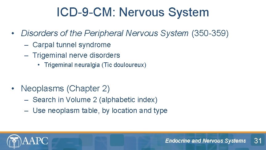 ICD-9 -CM: Nervous System • Disorders of the Peripheral Nervous System (350 -359) –