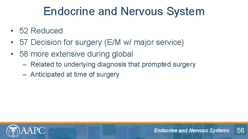 Endocrine and Nervous System • 52 Reduced • 57 Decision for surgery (E/M w/