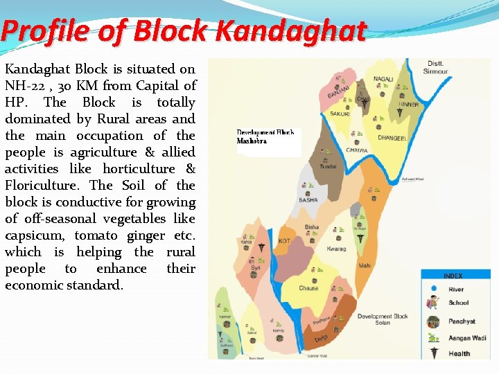 Profile of Block Kandaghat Block is situated on NH-22 , 30 KM from Capital