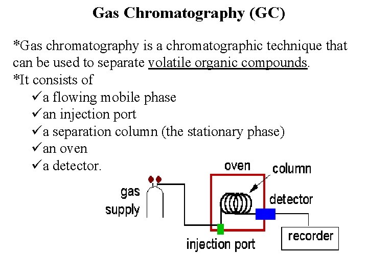 Gas Chromatography (GC) *Gas chromatography is a chromatographic technique that can be used to