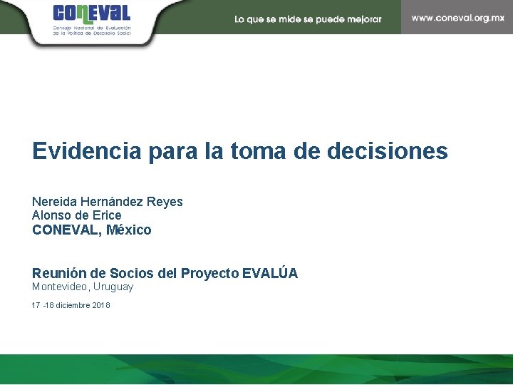 Evidencia para la toma de decisiones Nereida Hernández Reyes Alonso de Erice CONEVAL, México