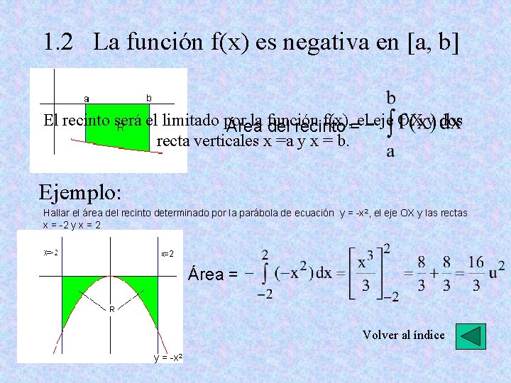 1. 2 La función f(x) es negativa en [a, b] - El recinto será