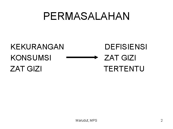 PERMASALAHAN KEKURANGAN KONSUMSI ZAT GIZI DEFISIENSI ZAT GIZI TERTENTU Marudut, MPS 2 