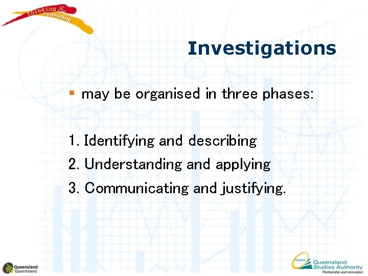 Investigations § may be organised in three phases: 1. Identifying and describing 2. Understanding