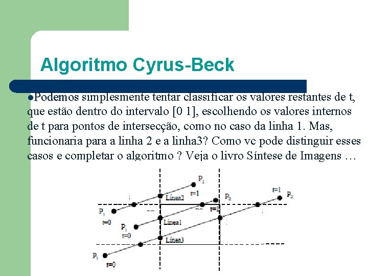 Algoritmo Cyrus-Beck l. Podemos simplesmente tentar classificar os valores restantes de t, que estão
