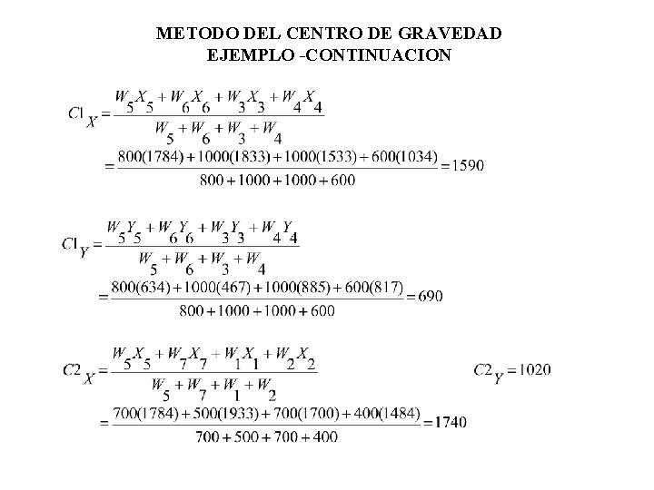 METODO DEL CENTRO DE GRAVEDAD EJEMPLO -CONTINUACION METODO DEL CENTRO DE GRAVEDAD EJEMPLO -CONTINUACION