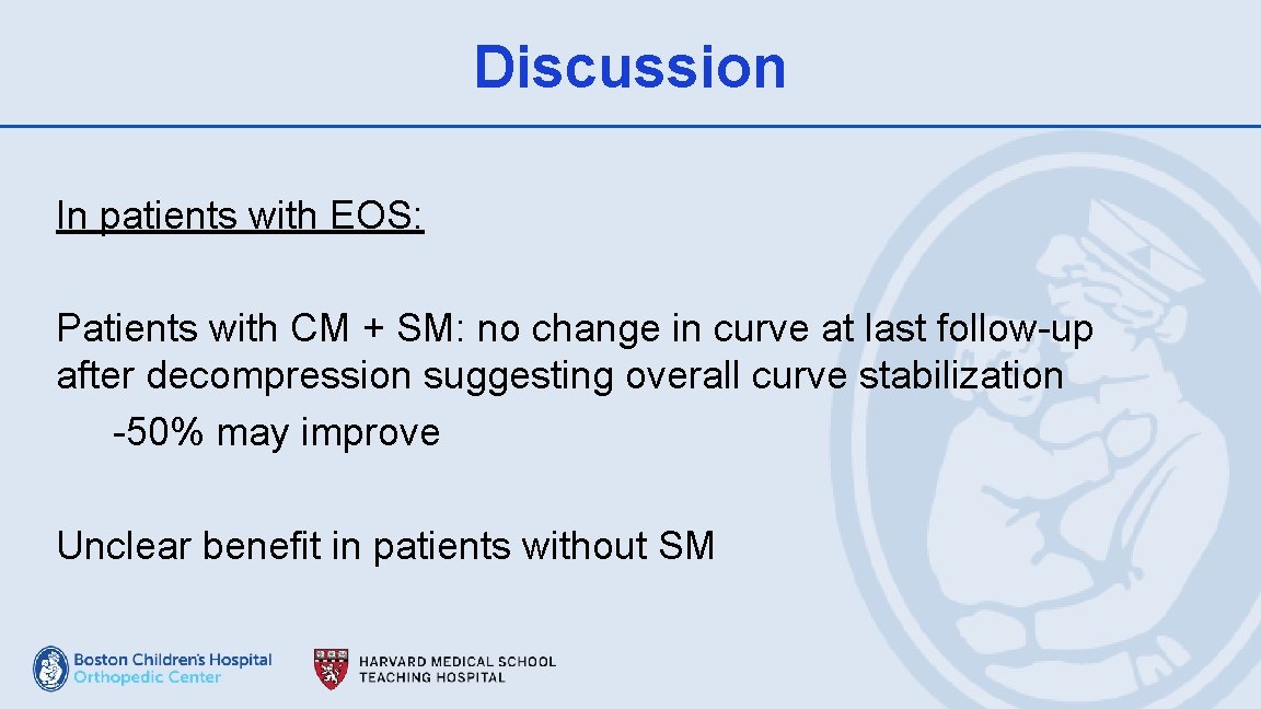 Discussion In patients with EOS: Patients with CM + SM: no change in curve