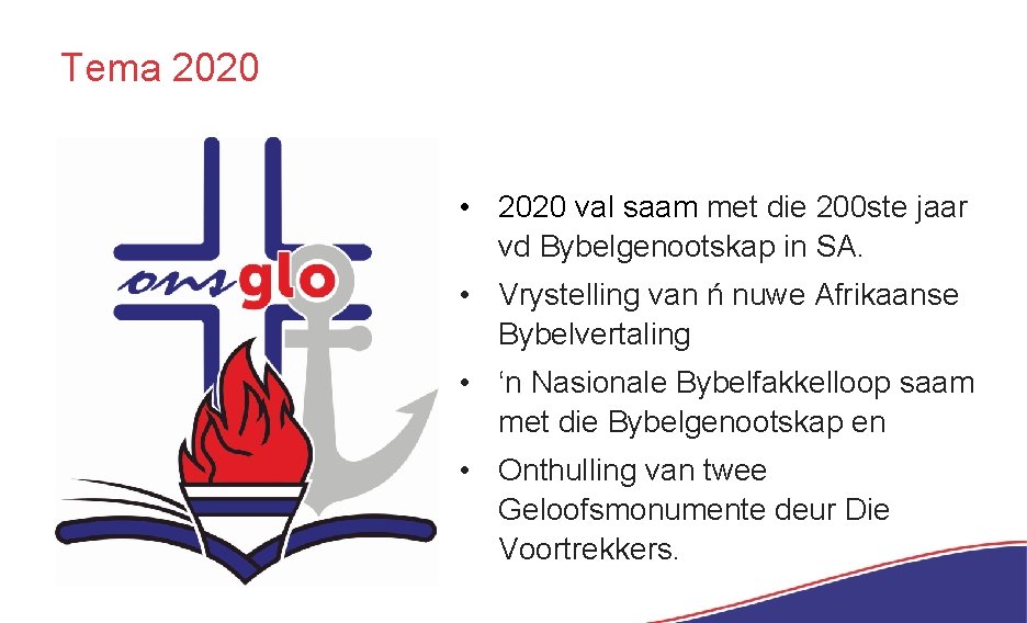 Tema 2020 • 2020 val saam met die 200 ste jaar vd Bybelgenootskap in