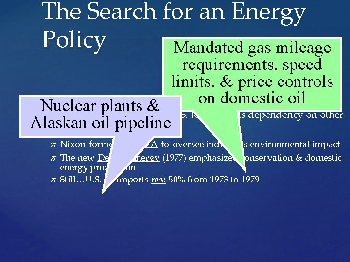 The Search for an Energy Policy Mandated gas mileage requirements, speed limits, & price