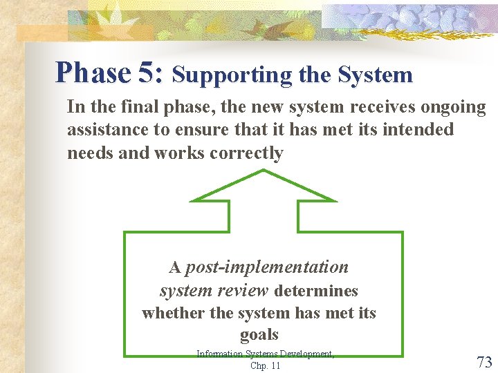 Phase 5: Supporting the System In the final phase, the new system receives ongoing