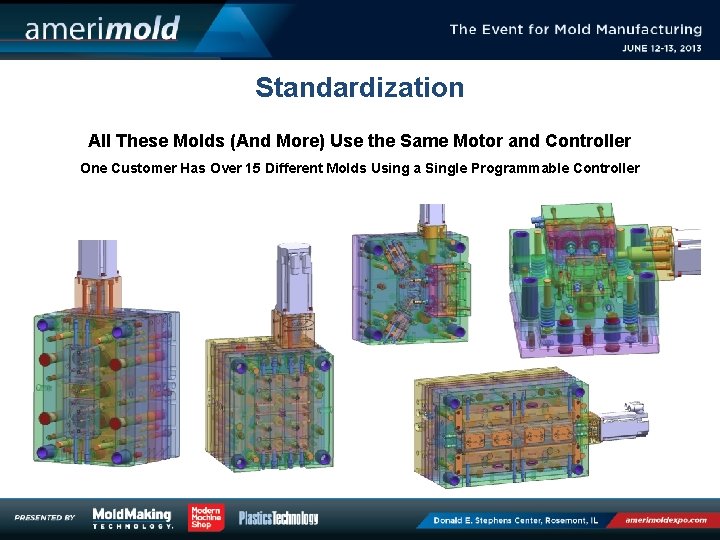 Standardization All These Molds (And More) Use the Same Motor and Controller One Customer Standardization All These Molds (And More) Use the Same Motor and Controller One Customer