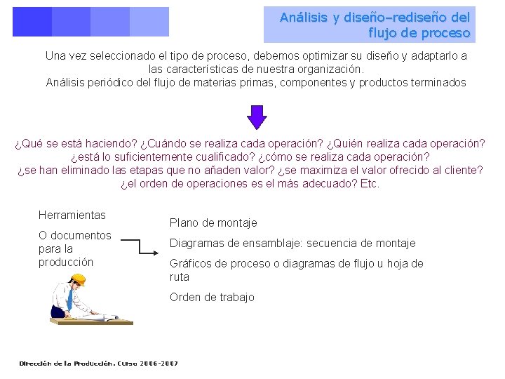 Análisis y diseño–rediseño del flujo de proceso Una vez seleccionado el tipo de proceso,