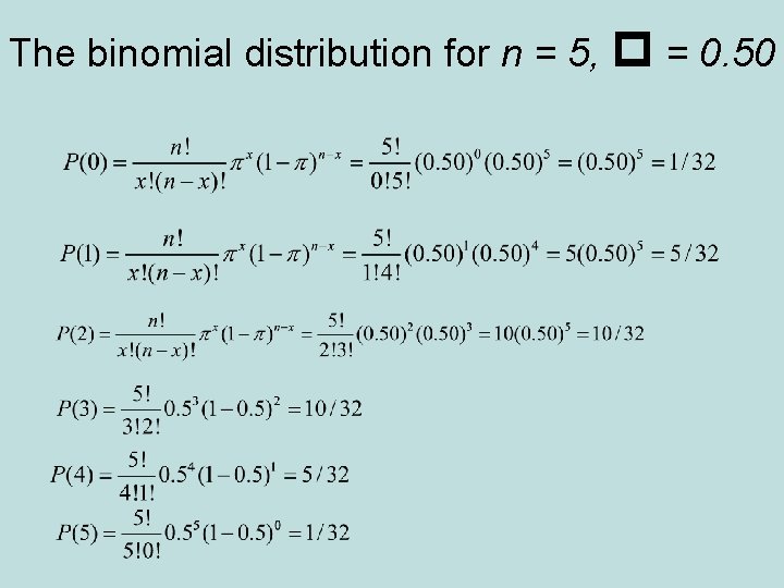 The binomial distribution for n = 5, = 0. 50 