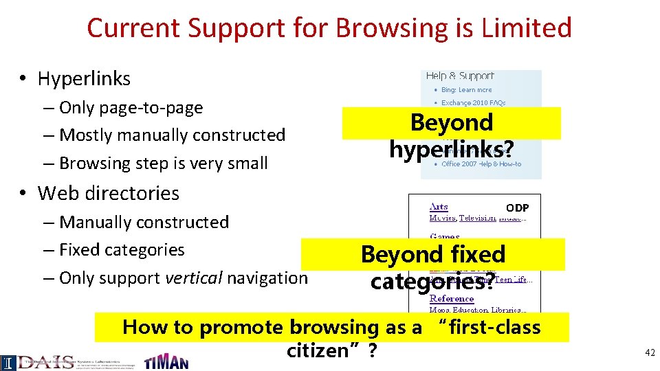 Current Support for Browsing is Limited • Hyperlinks – Only page-to-page – Mostly manually