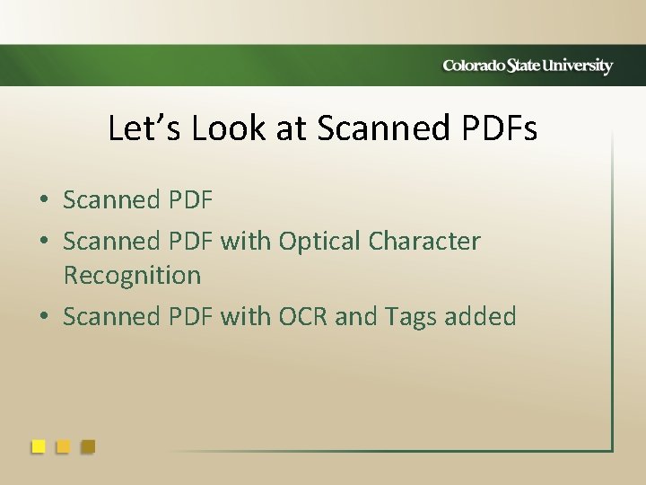 Let’s Look at Scanned PDFs • Scanned PDF with Optical Character Recognition • Scanned