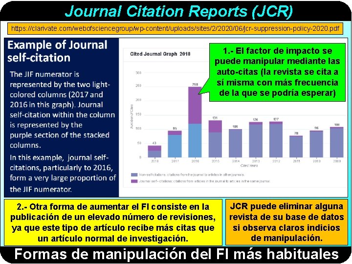 Journal Citation Reports (JCR) https: //clarivate. com/webofsciencegroup/wp-content/uploads/sites/2/2020/06/jcr-suppression-policy-2020. pdf 1. - El factor de impacto