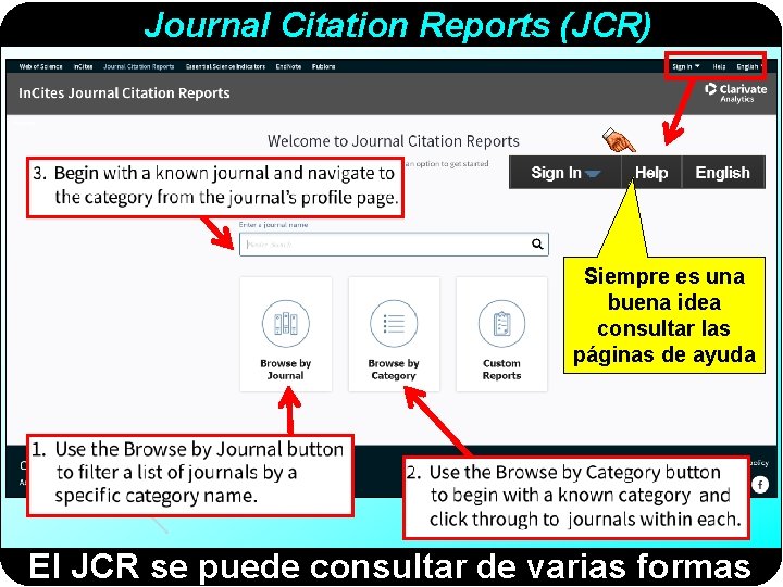 Journal Citation Reports (JCR) Siempre es una buena idea consultar las páginas de ayuda