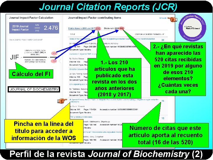 Journal Citation Reports (JCR) Cálculo del FI Pincha en la línea del título para