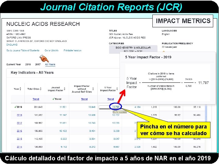 Journal Citation Reports (JCR) Pincha en el número para ver cómo se ha calculado