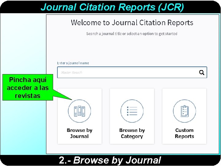 Journal Citation Reports (JCR) Pincha aquí acceder a las revistas 2. - Browse by