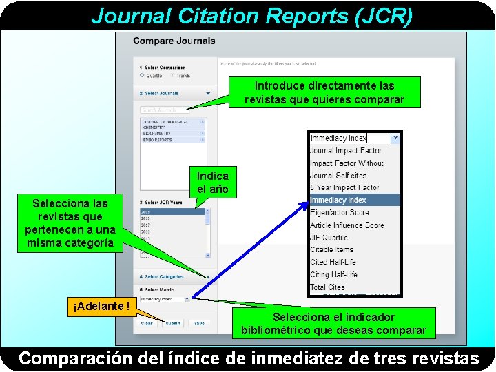 Journal Citation Reports (JCR) Introduce directamente las revistas que quieres comparar Indica el año