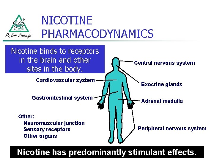 NICOTINE PHARMACODYNAMICS Nicotine binds to receptors in the brain and other sites in the