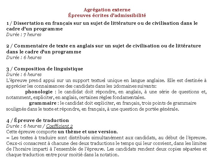 Agrégation externe Épreuves écrites d'admissibilité 1 / Dissertation en français sur un sujet de