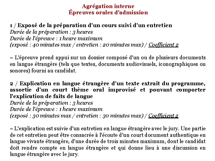 Agrégation interne Épreuves orales d'admission 1 / Exposé de la préparation d'un cours suivi