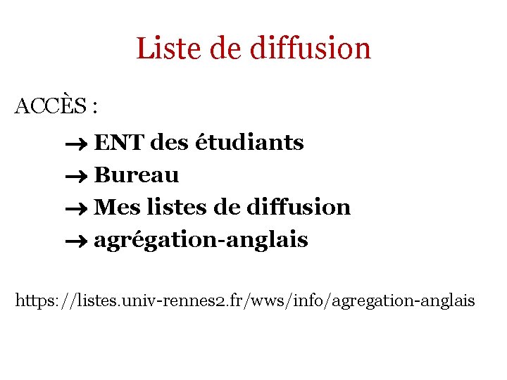 Liste de diffusion ACCÈS : ENT des étudiants Bureau Mes listes de diffusion agrégation-anglais