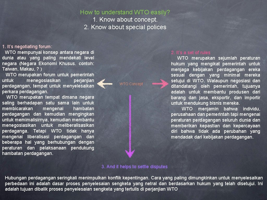 How to understand WTO easily? 1. Know about concept. 2. Know about special polices