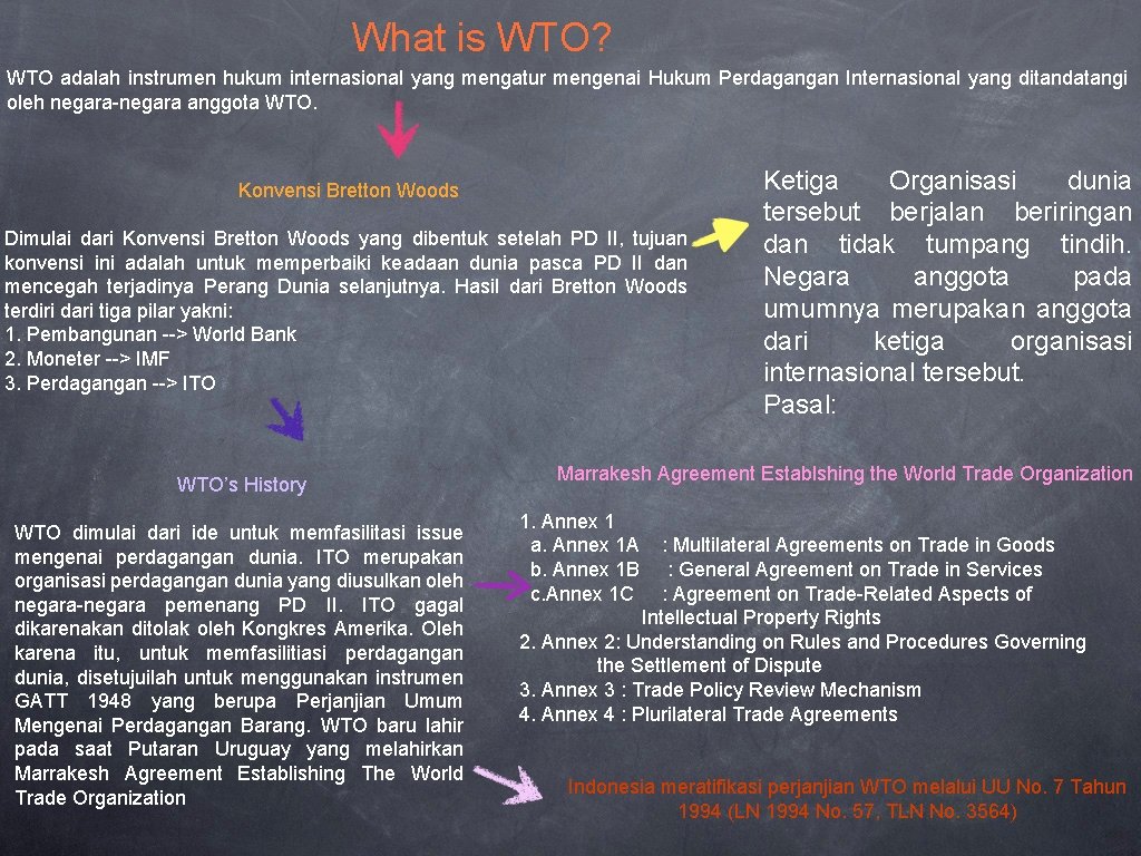 What is WTO? WTO adalah instrumen hukum internasional yang mengatur mengenai Hukum Perdagangan Internasional