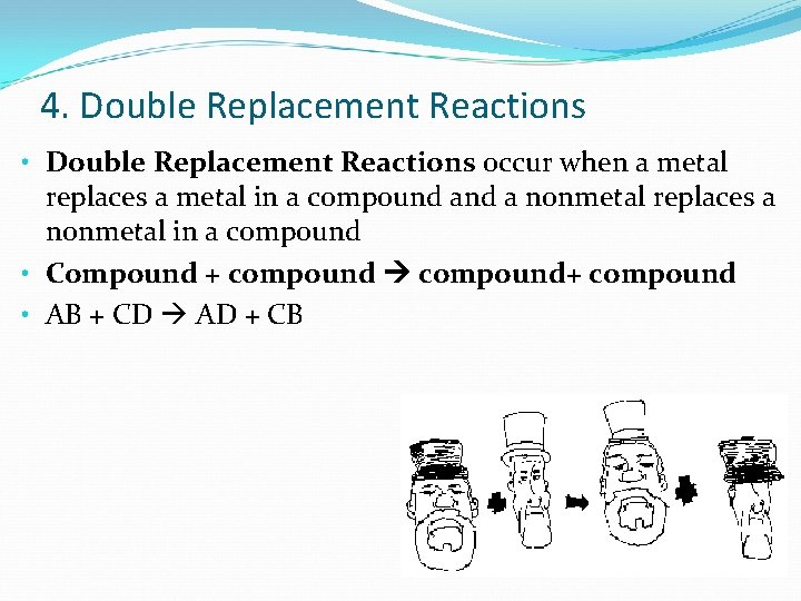 4. Double Replacement Reactions • Double Replacement Reactions occur when a metal replaces a