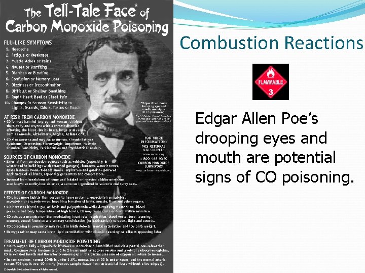 Combustion Reactions Edgar Allen Poe’s drooping eyes and mouth are potential signs of CO