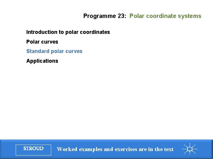 Programme 23: Polar coordinate systems Introduction to polar coordinates Polar curves Standard polar curves