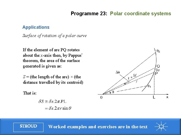 Programme 23: Polar coordinate systems Applications Surface of rotation of a polar curve If